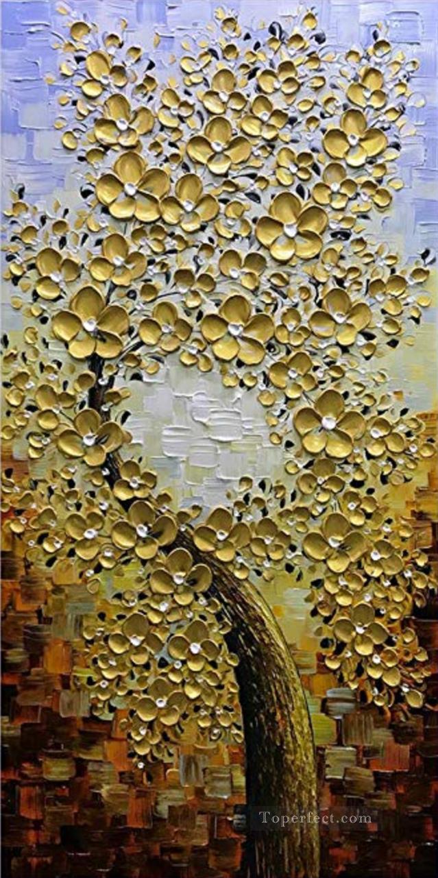 plum blossom in gold 3 floral decoration Oil Paintings